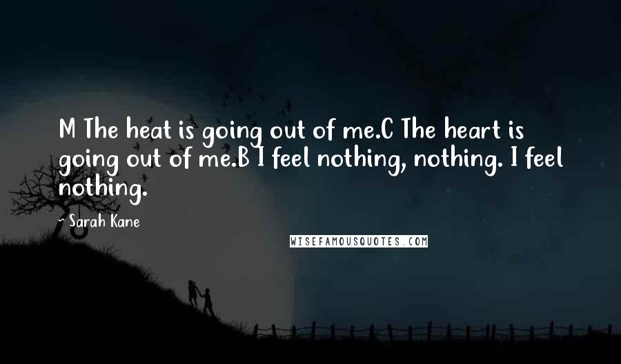 Sarah Kane Quotes: M The heat is going out of me.C The heart is going out of me.B I feel nothing, nothing. I feel nothing.