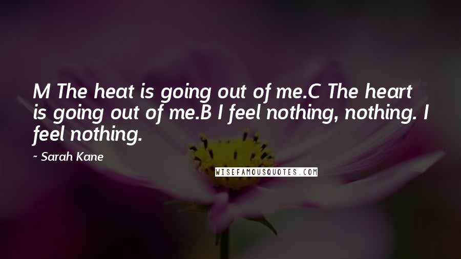 Sarah Kane Quotes: M The heat is going out of me.C The heart is going out of me.B I feel nothing, nothing. I feel nothing.