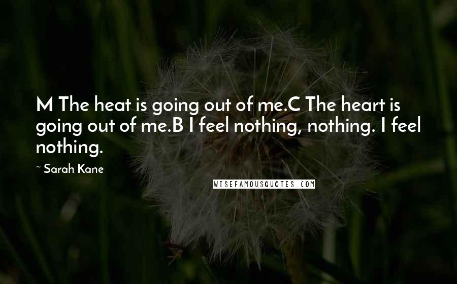 Sarah Kane Quotes: M The heat is going out of me.C The heart is going out of me.B I feel nothing, nothing. I feel nothing.