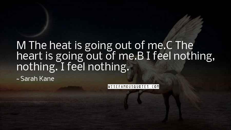 Sarah Kane Quotes: M The heat is going out of me.C The heart is going out of me.B I feel nothing, nothing. I feel nothing.