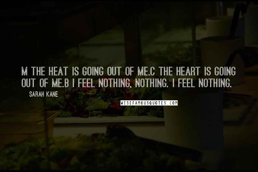 Sarah Kane Quotes: M The heat is going out of me.C The heart is going out of me.B I feel nothing, nothing. I feel nothing.