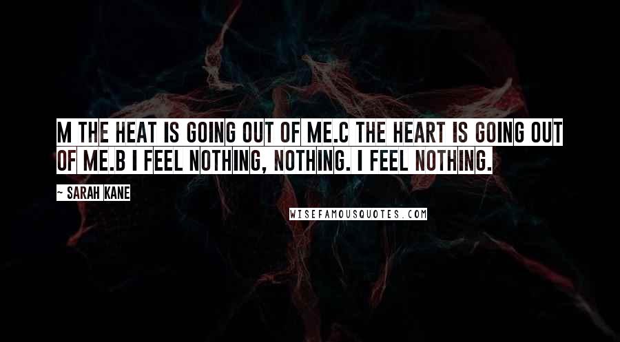 Sarah Kane Quotes: M The heat is going out of me.C The heart is going out of me.B I feel nothing, nothing. I feel nothing.