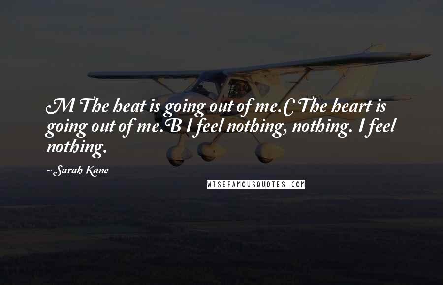 Sarah Kane Quotes: M The heat is going out of me.C The heart is going out of me.B I feel nothing, nothing. I feel nothing.