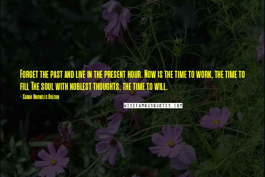 Sarah Knowles Bolton Quotes: Forget the past and live in the present hour. Now is the time to work, the time to fill The soul with noblest thoughts, the time to will.