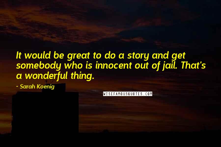 Sarah Koenig Quotes: It would be great to do a story and get somebody who is innocent out of jail. That's a wonderful thing.