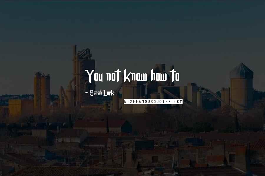 Sarah Lark Quotes: You not know how to