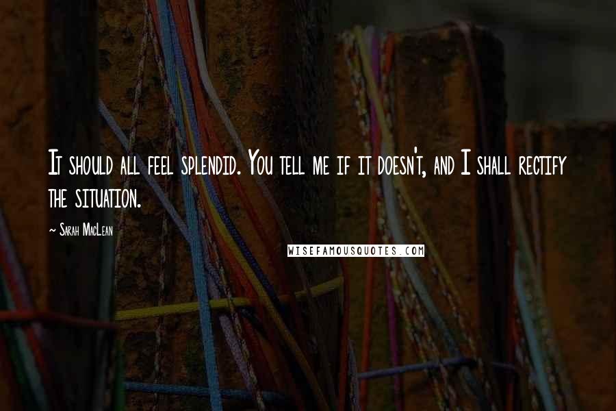 Sarah MacLean Quotes: It should all feel splendid. You tell me if it doesn't, and I shall rectify the situation.