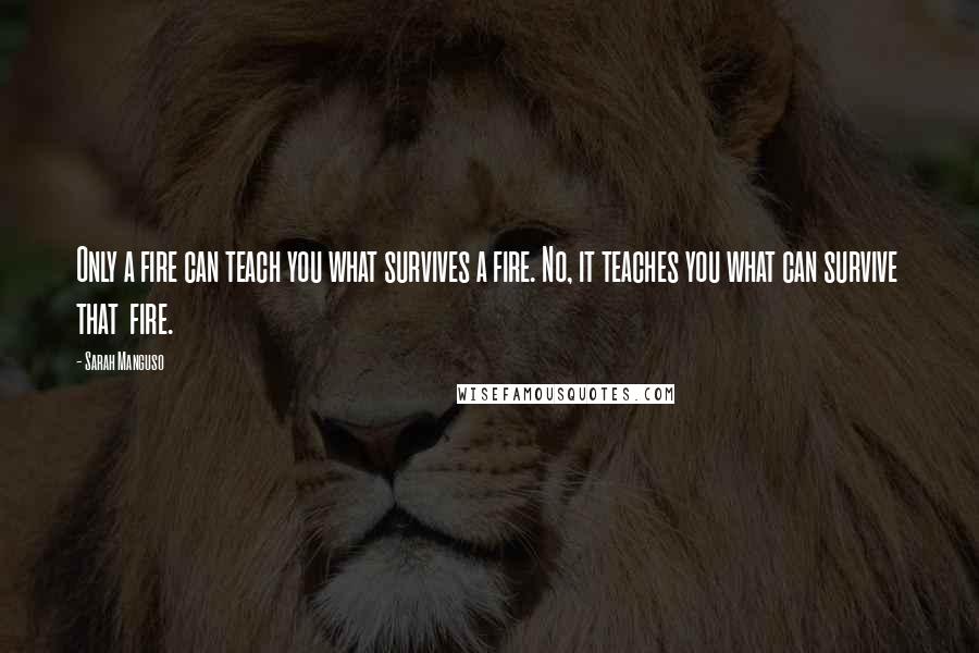 Sarah Manguso Quotes: Only a fire can teach you what survives a fire. No, it teaches you what can survive that fire.