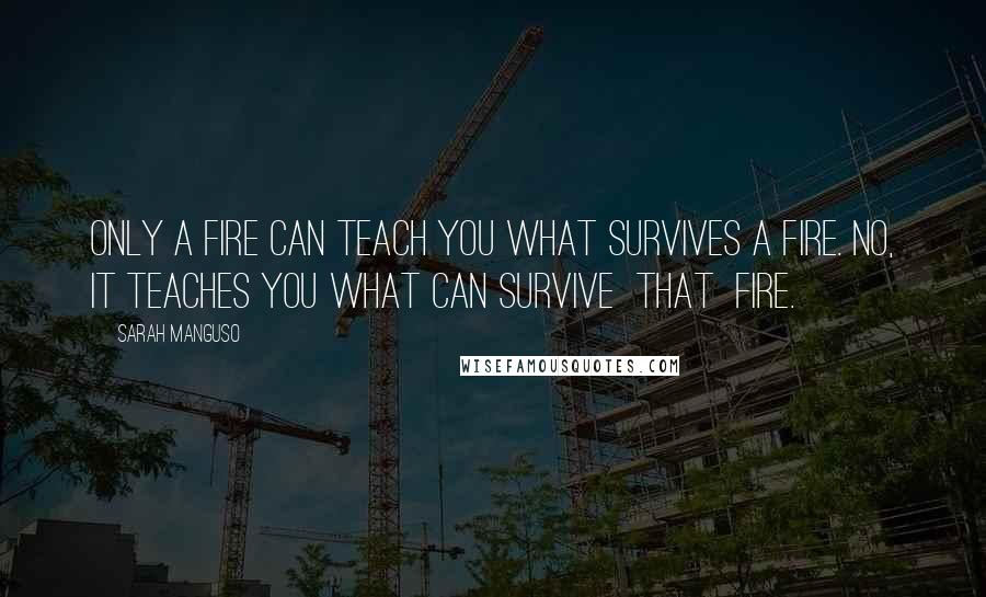 Sarah Manguso Quotes: Only a fire can teach you what survives a fire. No, it teaches you what can survive that fire.