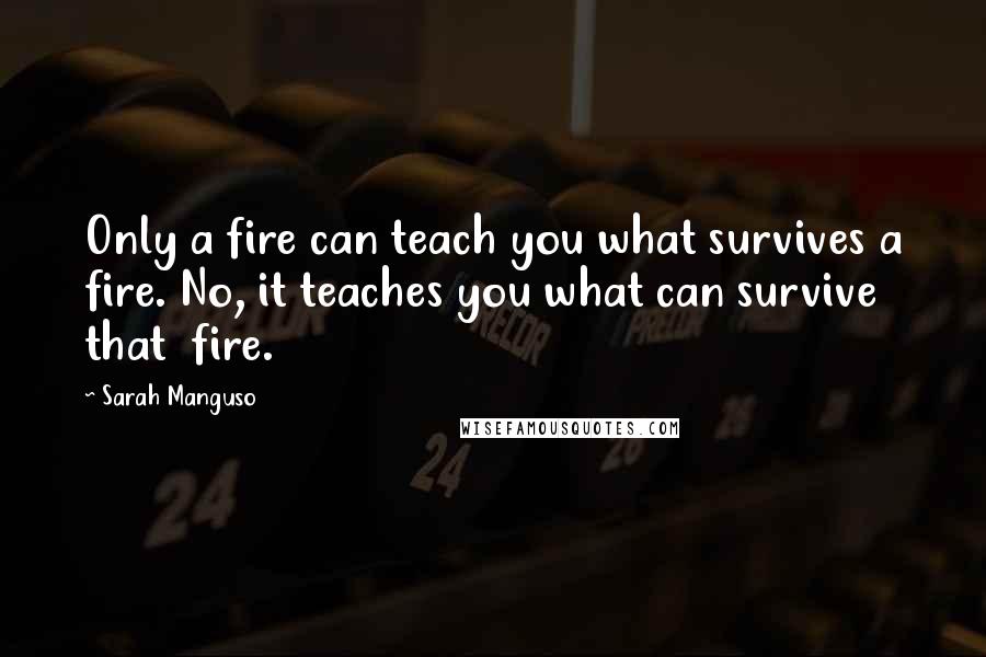Sarah Manguso Quotes: Only a fire can teach you what survives a fire. No, it teaches you what can survive that fire.