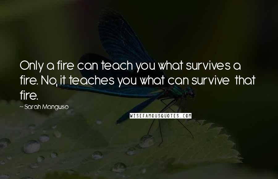 Sarah Manguso Quotes: Only a fire can teach you what survives a fire. No, it teaches you what can survive that fire.