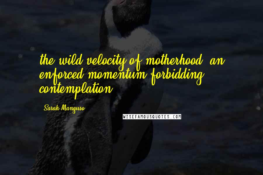 Sarah Manguso Quotes: the wild velocity of motherhood, an enforced momentum forbidding contemplation.
