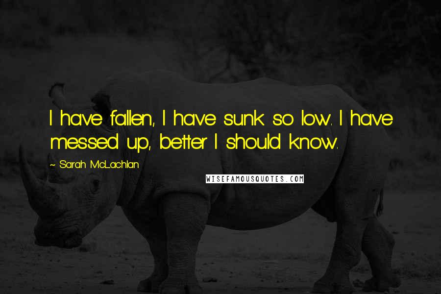 Sarah McLachlan Quotes: I have fallen, I have sunk so low. I have messed up, better I should know.