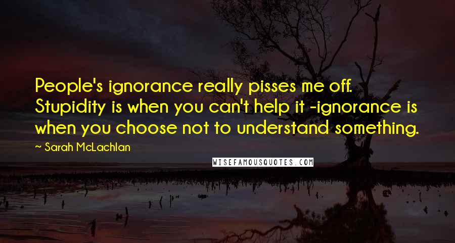 Sarah McLachlan Quotes: People's ignorance really pisses me off. Stupidity is when you can't help it -ignorance is when you choose not to understand something.