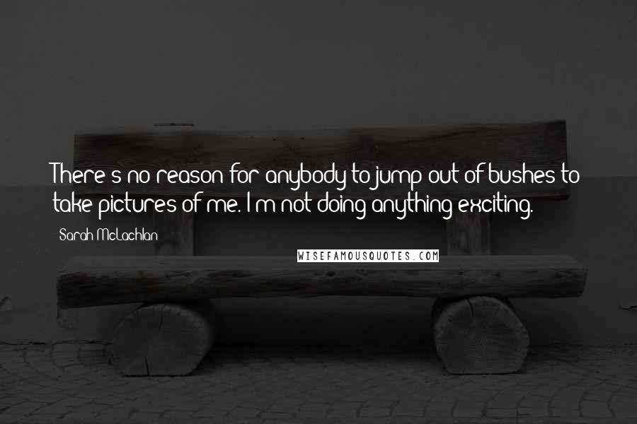 Sarah McLachlan Quotes: There's no reason for anybody to jump out of bushes to take pictures of me. I'm not doing anything exciting.