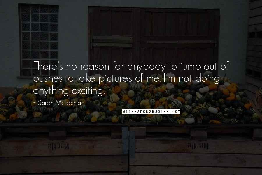 Sarah McLachlan Quotes: There's no reason for anybody to jump out of bushes to take pictures of me. I'm not doing anything exciting.