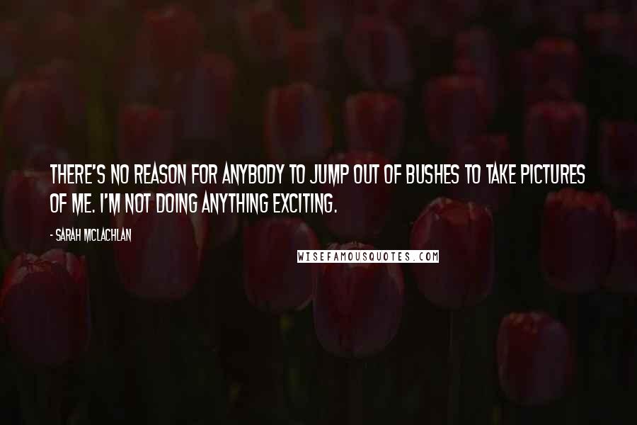 Sarah McLachlan Quotes: There's no reason for anybody to jump out of bushes to take pictures of me. I'm not doing anything exciting.