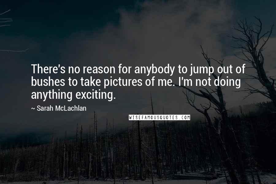 Sarah McLachlan Quotes: There's no reason for anybody to jump out of bushes to take pictures of me. I'm not doing anything exciting.