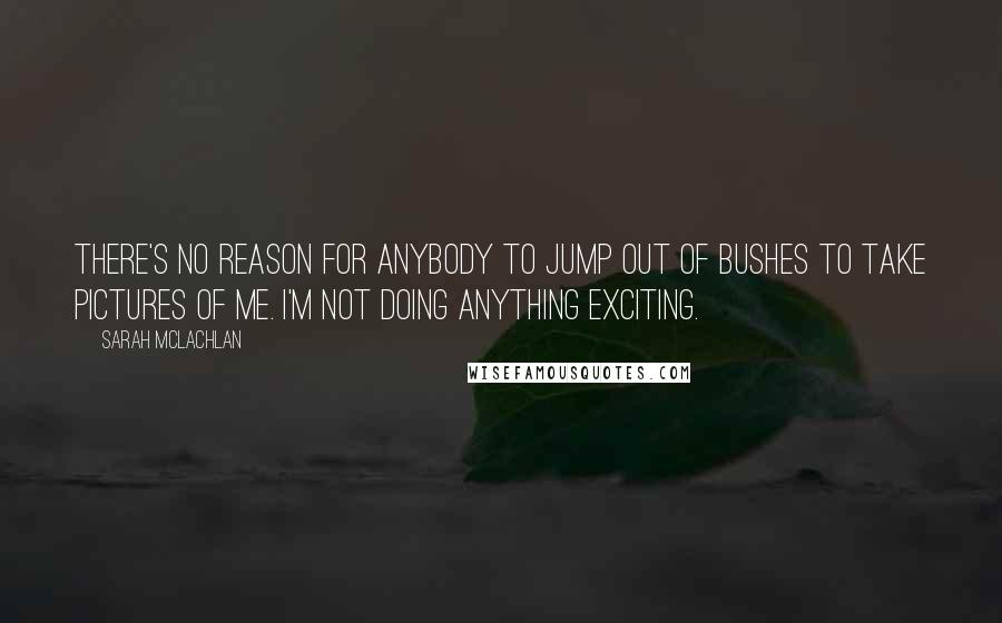 Sarah McLachlan Quotes: There's no reason for anybody to jump out of bushes to take pictures of me. I'm not doing anything exciting.