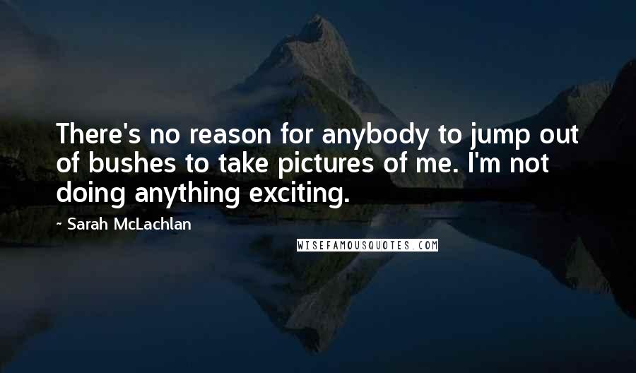 Sarah McLachlan Quotes: There's no reason for anybody to jump out of bushes to take pictures of me. I'm not doing anything exciting.