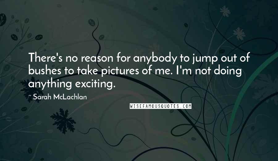 Sarah McLachlan Quotes: There's no reason for anybody to jump out of bushes to take pictures of me. I'm not doing anything exciting.