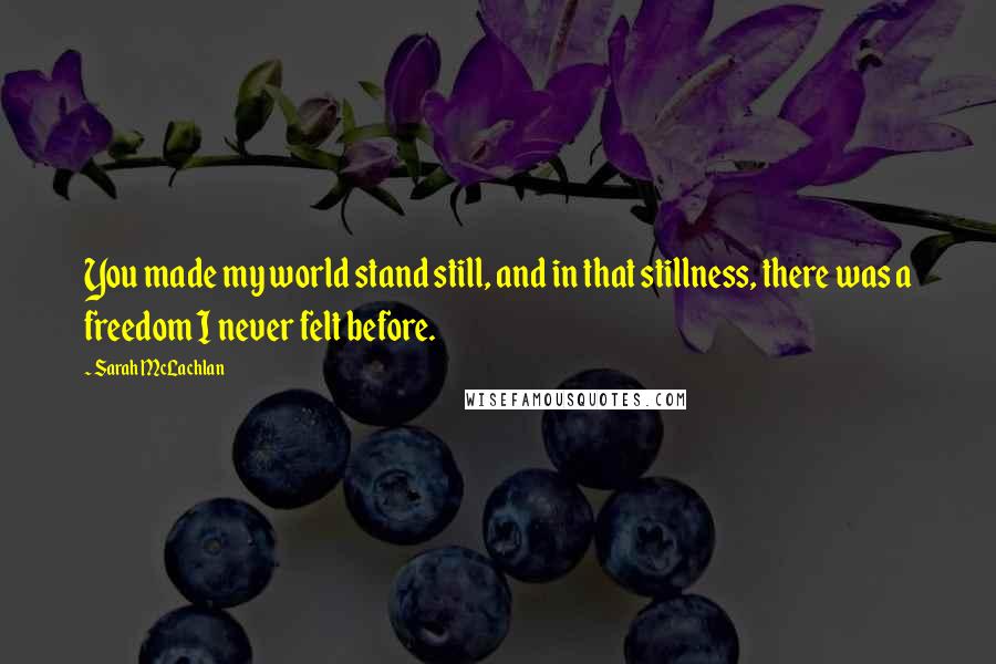 Sarah McLachlan Quotes: You made my world stand still, and in that stillness, there was a freedom I never felt before.