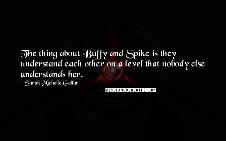 Sarah Michelle Gellar Quotes: The thing about Buffy and Spike is they understand each other on a level that nobody else understands her.