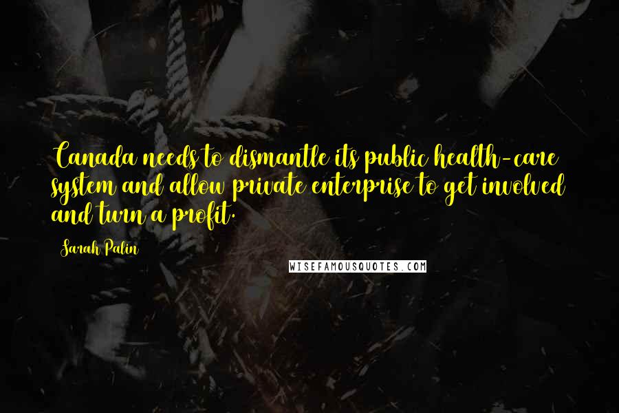 Sarah Palin Quotes: Canada needs to dismantle its public health-care system and allow private enterprise to get involved and turn a profit.