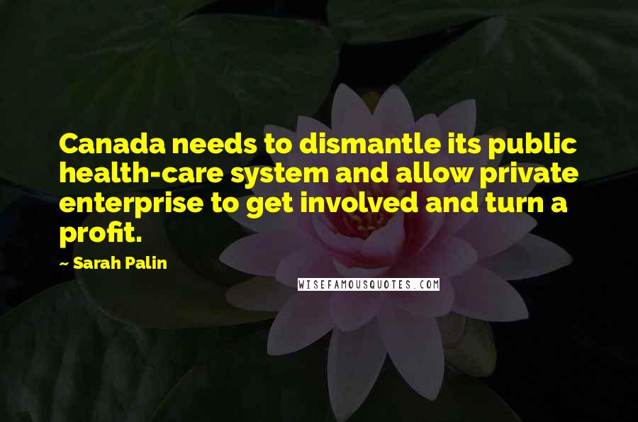 Sarah Palin Quotes: Canada needs to dismantle its public health-care system and allow private enterprise to get involved and turn a profit.