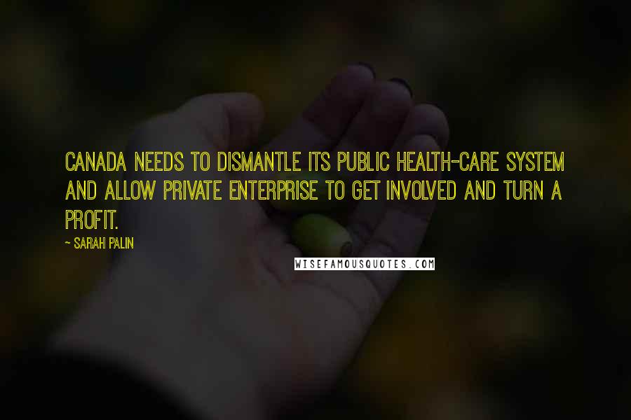 Sarah Palin Quotes: Canada needs to dismantle its public health-care system and allow private enterprise to get involved and turn a profit.