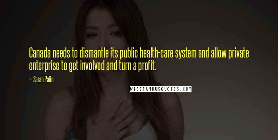 Sarah Palin Quotes: Canada needs to dismantle its public health-care system and allow private enterprise to get involved and turn a profit.