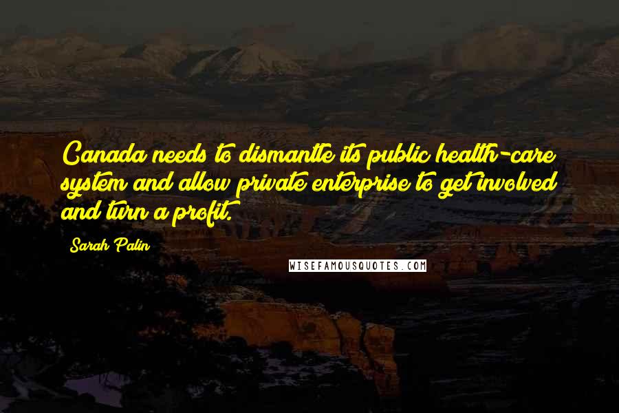 Sarah Palin Quotes: Canada needs to dismantle its public health-care system and allow private enterprise to get involved and turn a profit.