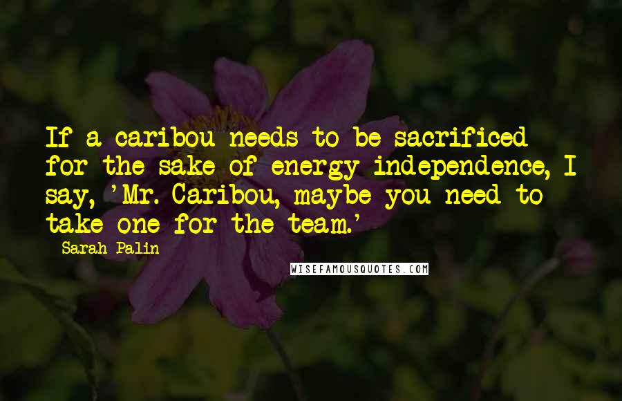 Sarah Palin Quotes: If a caribou needs to be sacrificed for the sake of energy independence, I say, 'Mr. Caribou, maybe you need to take one for the team.'
