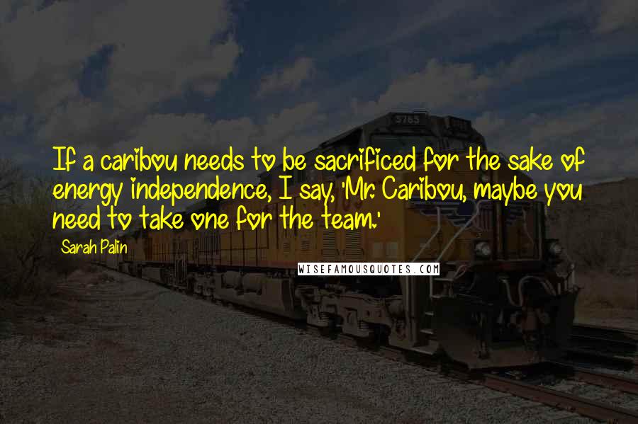 Sarah Palin Quotes: If a caribou needs to be sacrificed for the sake of energy independence, I say, 'Mr. Caribou, maybe you need to take one for the team.'