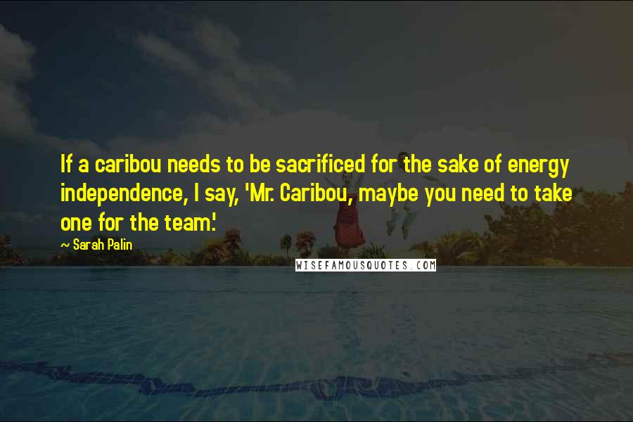 Sarah Palin Quotes: If a caribou needs to be sacrificed for the sake of energy independence, I say, 'Mr. Caribou, maybe you need to take one for the team.'