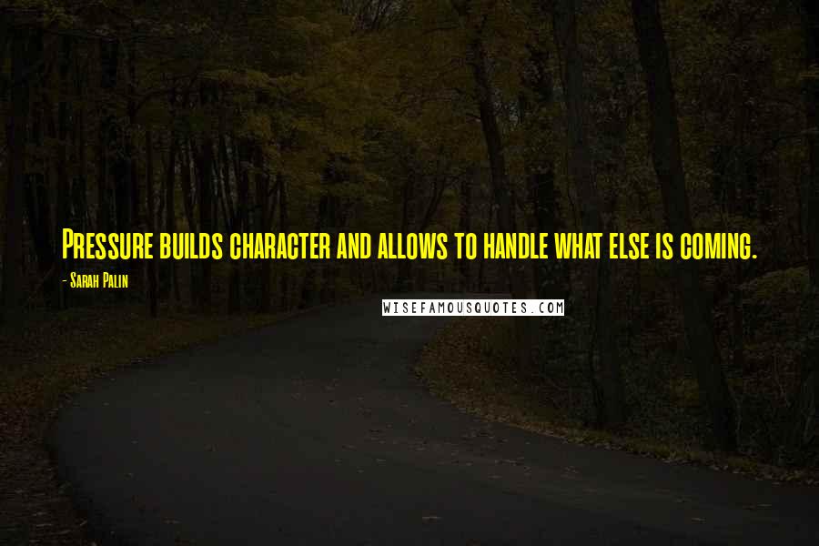 Sarah Palin Quotes: Pressure builds character and allows to handle what else is coming.