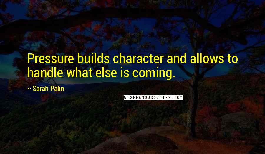 Sarah Palin Quotes: Pressure builds character and allows to handle what else is coming.