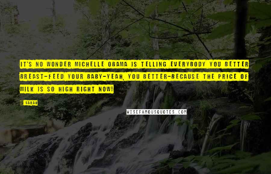 Sarah Quotes: It's no wonder Michelle Obama is telling everybody you better breast-feed your baby-yeah, you better-because the price of milk is so high right now!