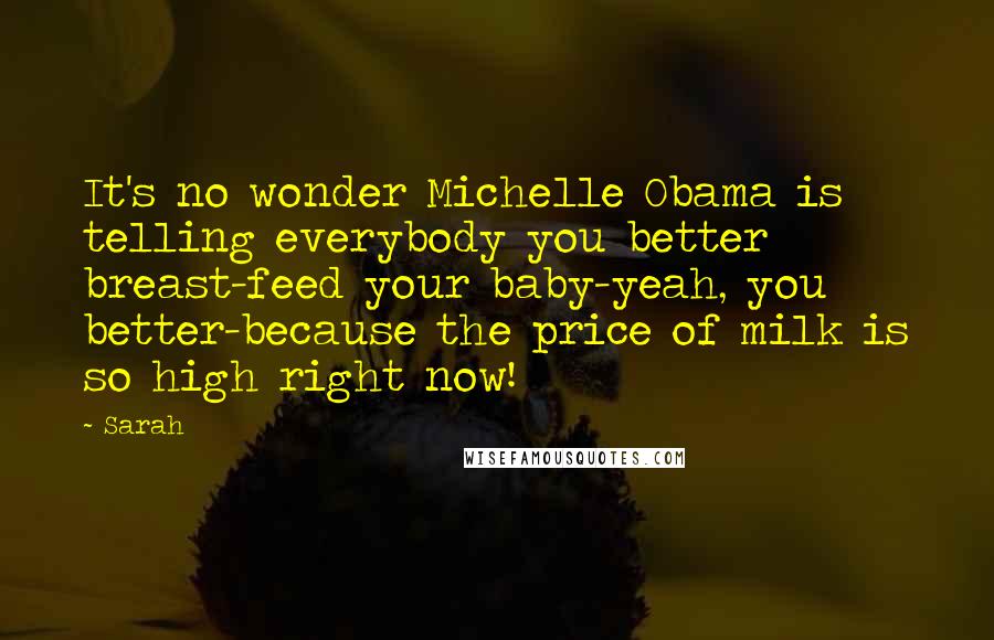 Sarah Quotes: It's no wonder Michelle Obama is telling everybody you better breast-feed your baby-yeah, you better-because the price of milk is so high right now!