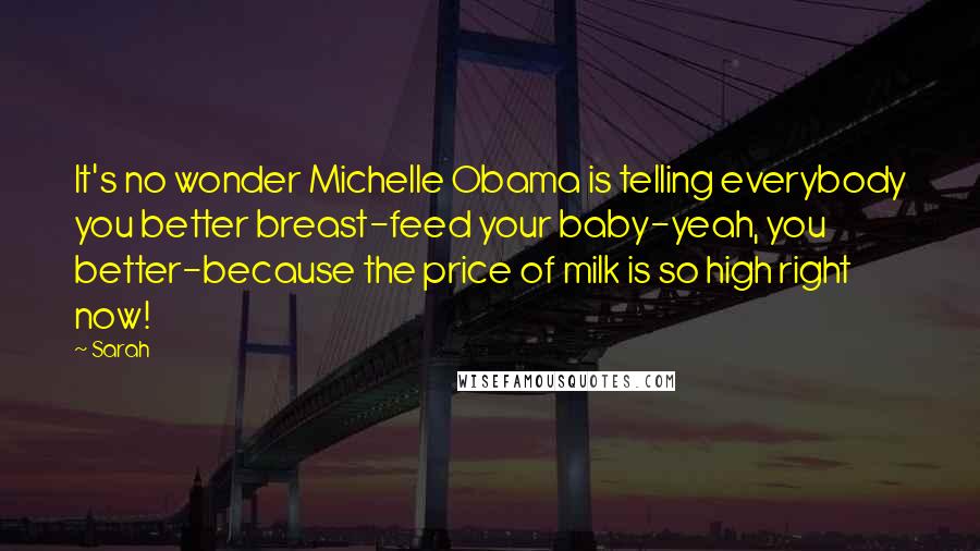 Sarah Quotes: It's no wonder Michelle Obama is telling everybody you better breast-feed your baby-yeah, you better-because the price of milk is so high right now!