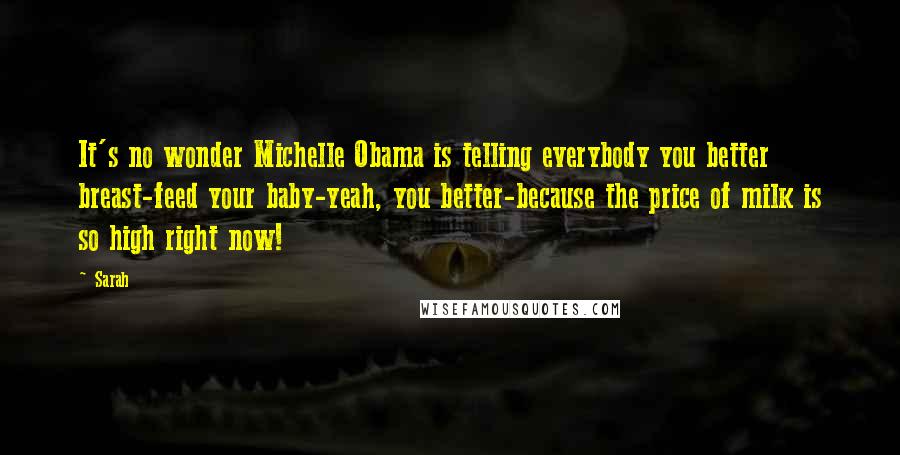 Sarah Quotes: It's no wonder Michelle Obama is telling everybody you better breast-feed your baby-yeah, you better-because the price of milk is so high right now!