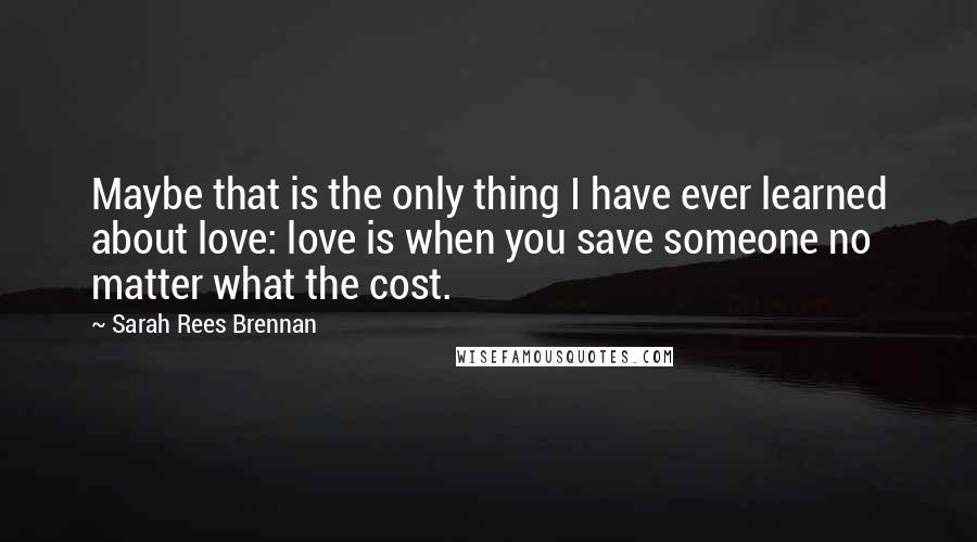 Sarah Rees Brennan Quotes: Maybe that is the only thing I have ever learned about love: love is when you save someone no matter what the cost.