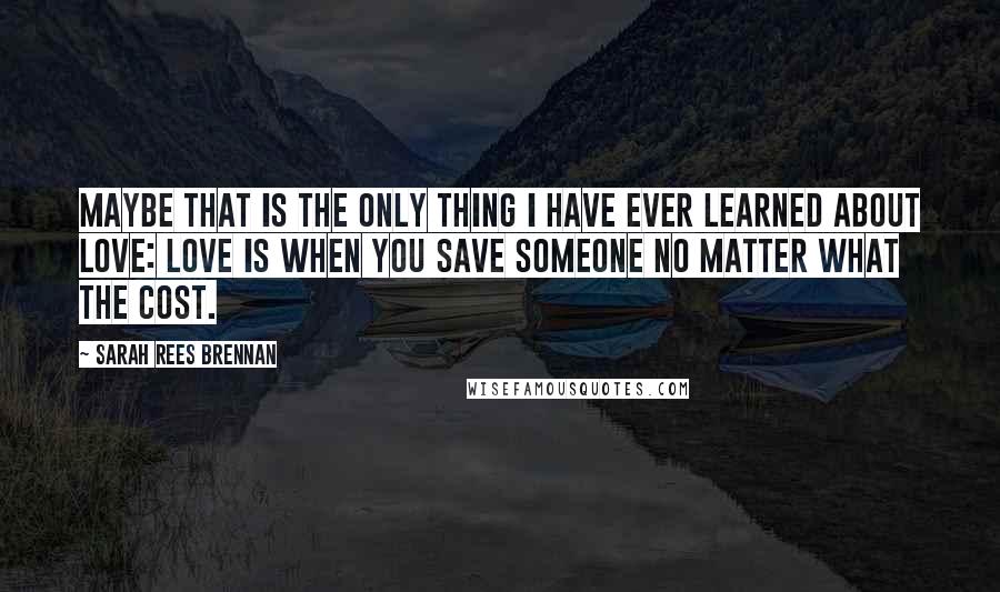 Sarah Rees Brennan Quotes: Maybe that is the only thing I have ever learned about love: love is when you save someone no matter what the cost.