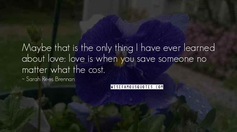 Sarah Rees Brennan Quotes: Maybe that is the only thing I have ever learned about love: love is when you save someone no matter what the cost.