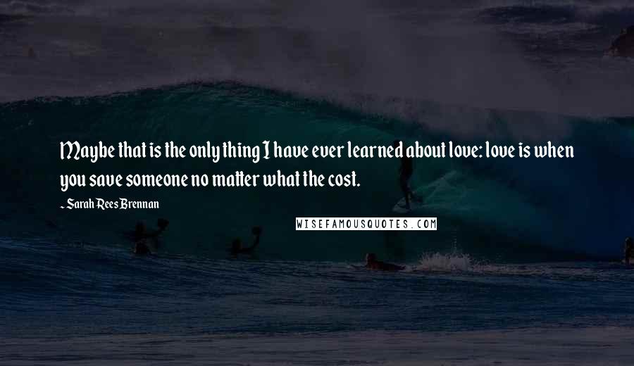 Sarah Rees Brennan Quotes: Maybe that is the only thing I have ever learned about love: love is when you save someone no matter what the cost.