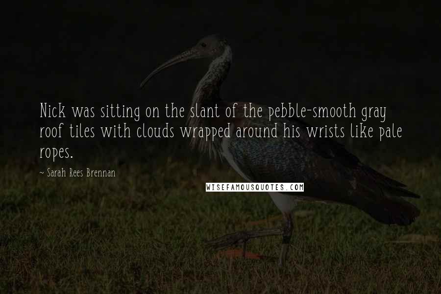 Sarah Rees Brennan Quotes: Nick was sitting on the slant of the pebble-smooth gray roof tiles with clouds wrapped around his wrists like pale ropes.