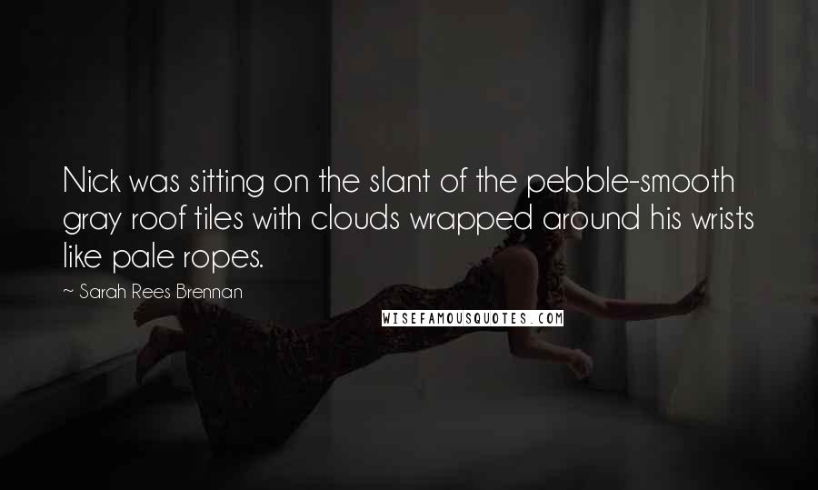 Sarah Rees Brennan Quotes: Nick was sitting on the slant of the pebble-smooth gray roof tiles with clouds wrapped around his wrists like pale ropes.