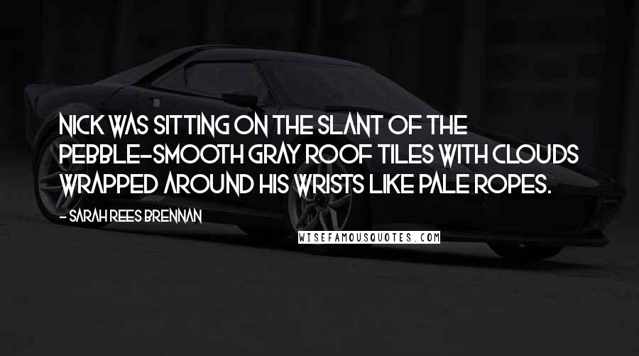 Sarah Rees Brennan Quotes: Nick was sitting on the slant of the pebble-smooth gray roof tiles with clouds wrapped around his wrists like pale ropes.
