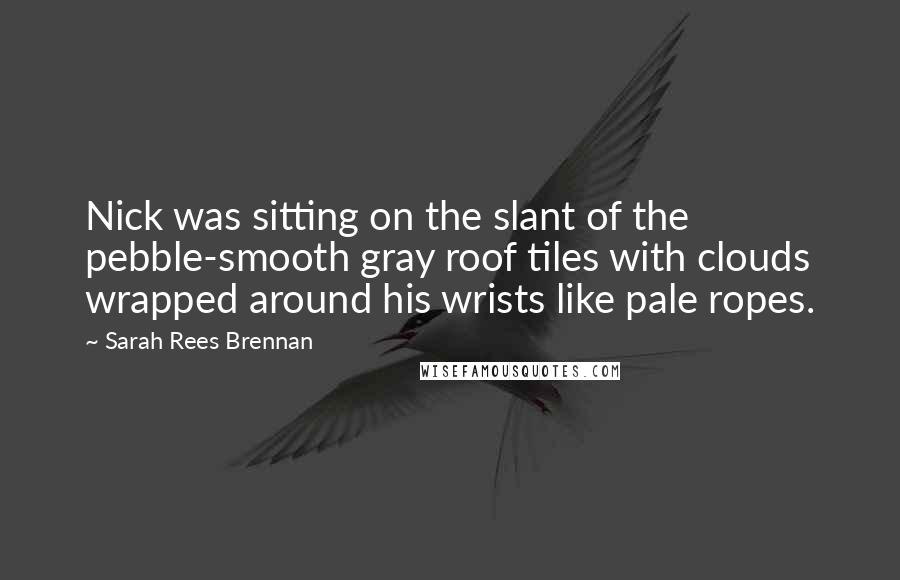 Sarah Rees Brennan Quotes: Nick was sitting on the slant of the pebble-smooth gray roof tiles with clouds wrapped around his wrists like pale ropes.
