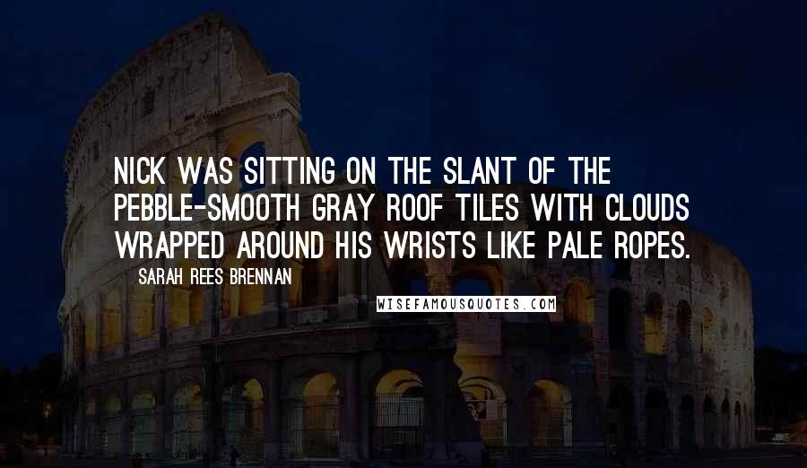 Sarah Rees Brennan Quotes: Nick was sitting on the slant of the pebble-smooth gray roof tiles with clouds wrapped around his wrists like pale ropes.